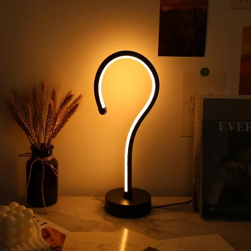 2PC Creative Question Mark Shape Table Lamp, USB Three-Color Dimming Desktop Decoration Table Lamp