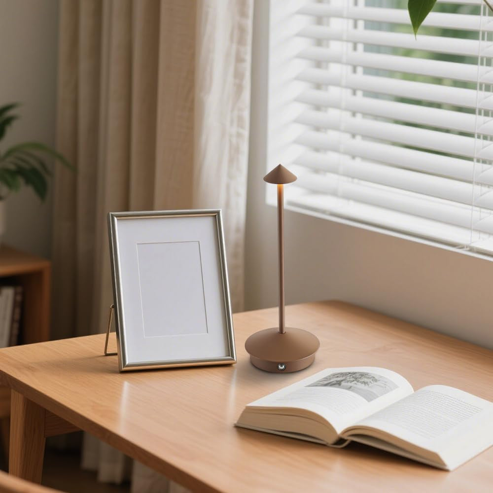 2 Pack Aluminum Cordless Table Lamp, 6000Mah Rechargeable Table Lamps, Portable Touch LED Lamp, Outdoor Waterproof Dimmable Cordless Rechargeable Table Lamps for Restaurant/Patio- (2Brown)