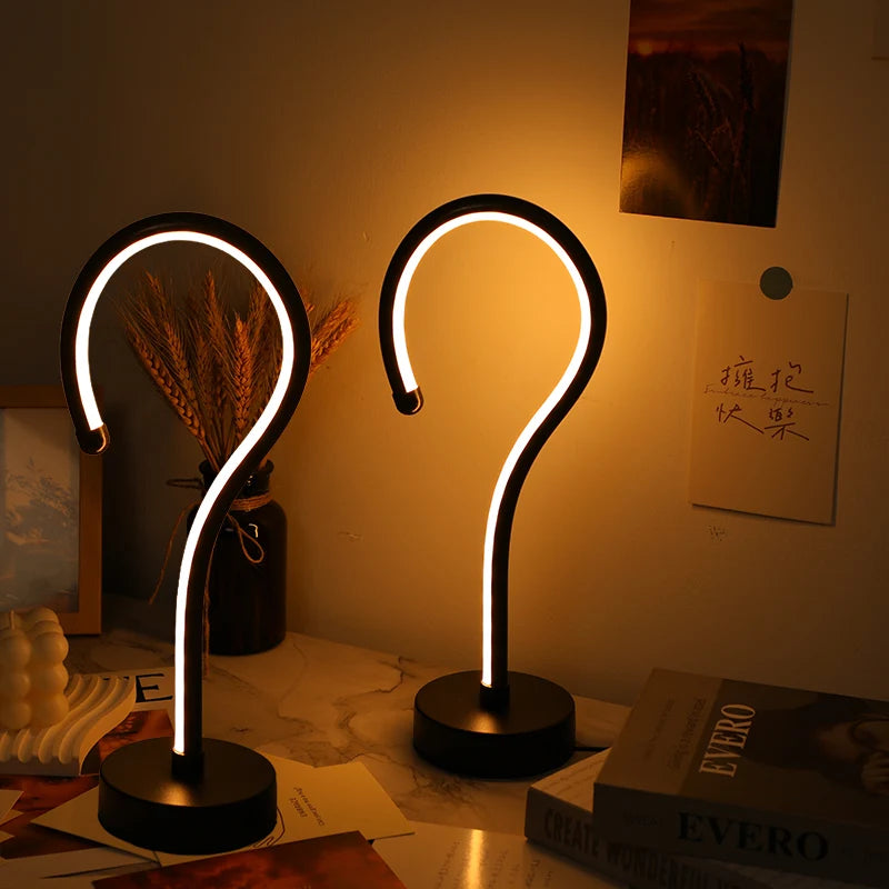 2PC Creative Question Mark Shape Table Lamp, USB Three-Color Dimming Desktop Decoration Table Lamp