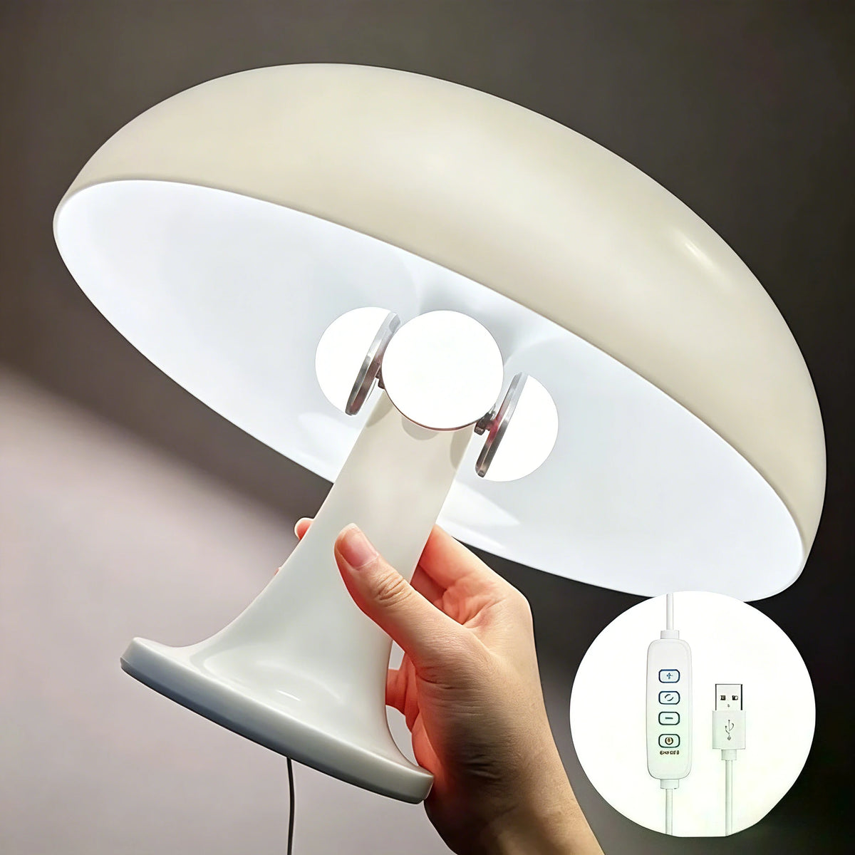 Ambient LED Mushroom Desk Lamp with 3 Color Dimming with USB for Bedrooms Desks & Living Rooms