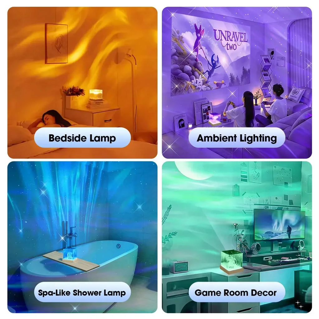 16Colors Ocean Wave Aurora Projector Light Touch LED Night Light Remote Dimmable Auto Rotating USB-C Powered Gift
