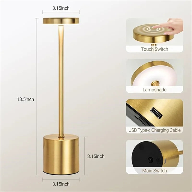 LED Table Lamp Touch Sensor Night Light USB Rechargeable Portable Bedroom Night Light Wireless Reading Lamp Restaurant Hotel Bar
