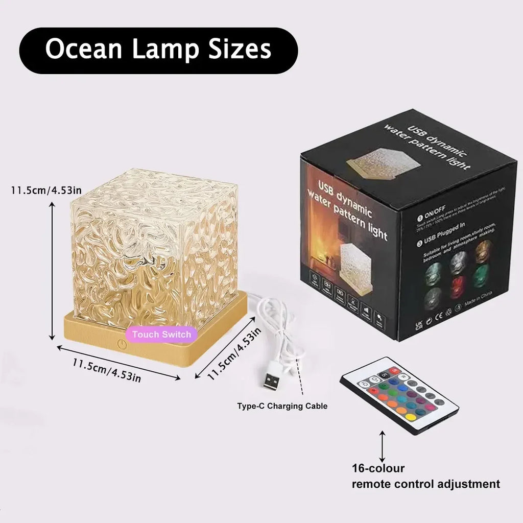 16Colors Ocean Wave Aurora Projector Light Touch LED Night Light Remote Dimmable Auto Rotating USB-C Powered Gift