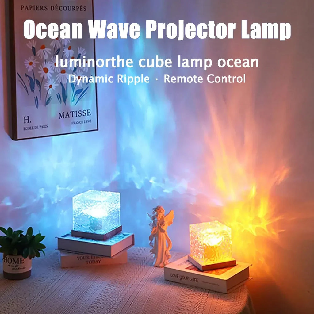 16Colors Ocean Wave Aurora Projector Light Touch LED Night Light Remote Dimmable Auto Rotating USB-C Powered Gift